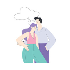 Dreaming Man and Woman Couple with Head in Cloud Having Fancy Imagination Vector Illustration