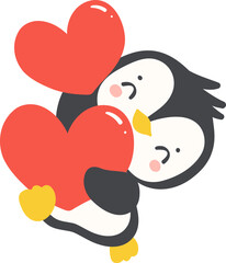 Cute Valentine Penguin with heart cartoon illustration