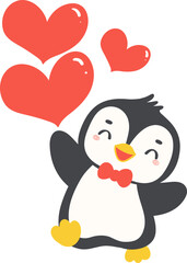 Cute Valentine Penguin with heart cartoon illustration