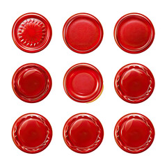 Wax Seals- Set Of Empty Red Shiny Wax Seals In Various Shapes Isolated To Showcase Their Glossy Texture And Traditional Design- Isolated On A White Background 3