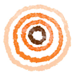 Circle painted watercolor swirl isolated on white background, Cantaloupe, Orange, Brown color, Hand drawn, Round strokes of  paint brush, Abstract, Gradient shape, Watercolor illustration