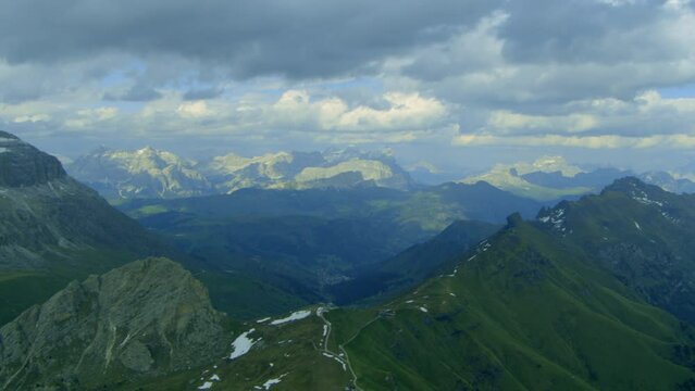 Summertime in the Austria Alps Mountain Peaks, Beautiful Helicopter Aerial Flight View