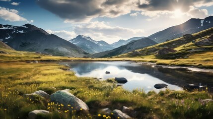 wildlife alpine tundra landscape illustration cold harsh, elevation treeless, subarctic permafrost wildlife alpine tundra landscape
