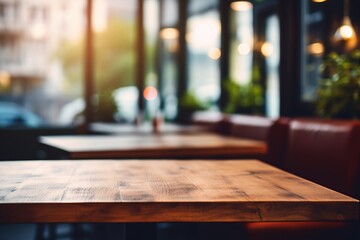 Wooden texture table on blurred background