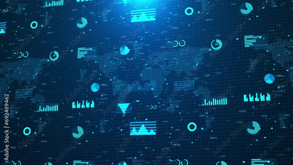 Poster 4k futuristic user interface hud infographic elements graphs and charts globe map background. corpor