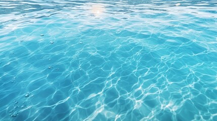 Blue-ripped sea water as a swimming pool. Crystal clear ocean lagoon bay turquoise blue azure water surface, closeup natural environment. Tropical Mediterranean beach water background
