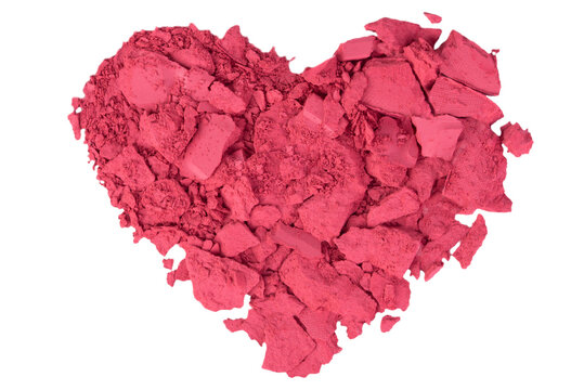 Broken blush in the shape of a heart isolated on transparent background.