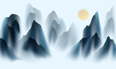 Modern design vector illustration of beautiful Chinese ink landscape painting.