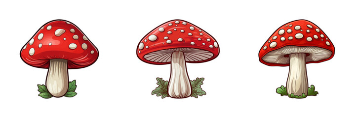 Comic mushroom set. Cartoon vector illustration - obrazy, fototapety, plakaty