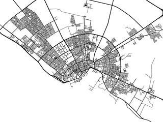 Vector road map of the city of Yanbu in the Kingdom of Saudi Arabia with black roads on a white background.