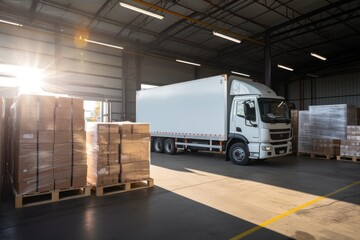 Sleek Delivery Vehicle in Warehouse, white truck, AI Generative - obrazy, fototapety, plakaty