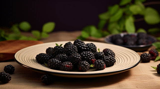 Blackberries on a ceramic plate