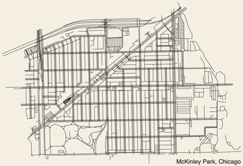 Detailed hand-drawn navigational urban street roads map of the MCKINLEY PARK COMMUNITY AREA of the American city of CHICAGO, ILLINOIS with vivid road lines and name tag on solid background