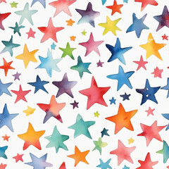 White background, colorful stars, watercolor art style - Seamless texture tiles