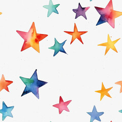 Obraz premium White background, colorful stars, watercolor art style - Seamless texture tiles