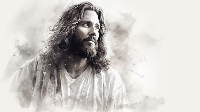 Jesus Christ. Hand drawn illustration. Black and white silhouette