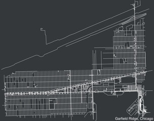 Detailed hand-drawn navigational urban street roads map of the GARFIELD RIDGE COMMUNITY AREA of the American city of CHICAGO, ILLINOIS with vivid road lines and name tag on solid background