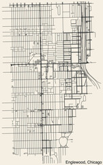 Detailed hand-drawn navigational urban street roads map of the ENGLEWOOD COMMUNITY AREA of the American city of CHICAGO, ILLINOIS with vivid road lines and name tag on solid background