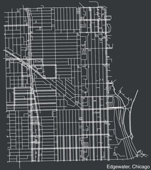 Detailed hand-drawn navigational urban street roads map of the EDGEWATER COMMUNITY AREA of the American city of CHICAGO, ILLINOIS with vivid road lines and name tag on solid background