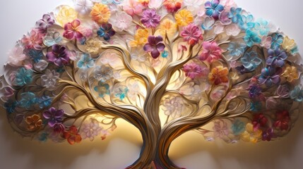 ethereal tree of life with flowers