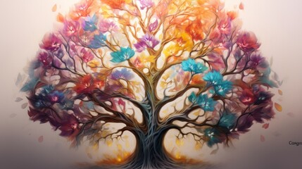 ethereal tree of life with flowers