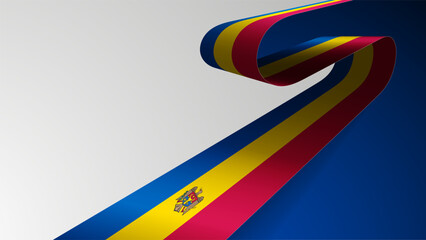 Realistic ribbon background with flag of Moldova.