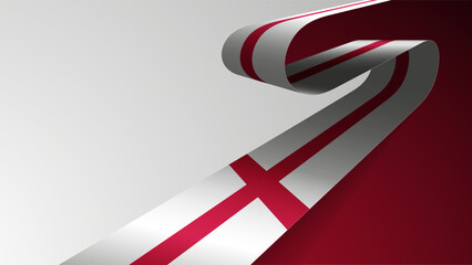 Realistic ribbon background with flag of England.