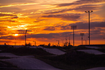 The BMX track at Lee Valley VeloPark in East London at Sunset