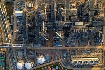 Aerial view oil and gas petrochemical industrial.