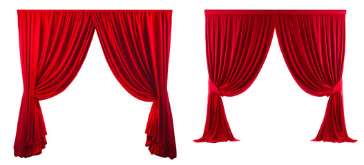 red velvet curtain with clipping path on a transparent background - obrazy, fototapety, plakaty