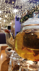 Glass teapot with tea