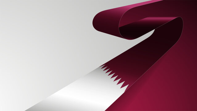 Realistic ribbon background with flag of Qatar.