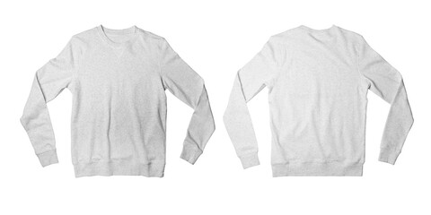 Classic Heather Grey Fleece Sweatshirt, Blank Unisex Sweat Long Sleeve Shirt Front and Back View