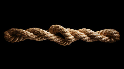 The Gordian knot of rough rope is isolated on a black background - obrazy, fototapety, plakaty