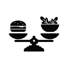diet icon vector balanced diet scale with hamburger and salad - obrazy, fototapety, plakaty