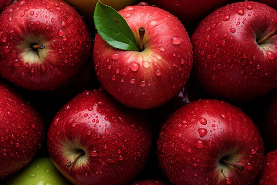 Top view, close-up of a fresh red apple
