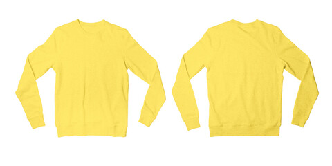 Classic Yellow Fleece Sweatshirt, Blank Unisex Sweat Long Sleeve Shirt Front and Back View