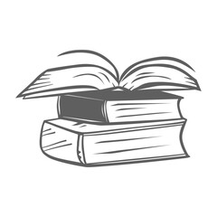 Doodle sketch of a pile of books. Reading and studying for knowledge and wisdom. Library and bookstore symbol. Educational concept.