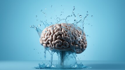 The human brain made of plastic on an blue background. Brain art.