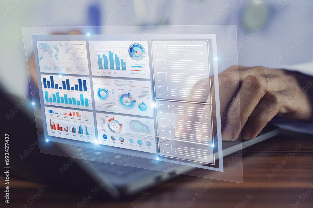 Poster doctor using technology document management on computer system management for cardiologist specialis