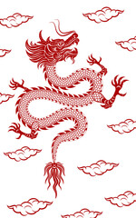 Traditional red Chinese Dragon - obrazy, fototapety, plakaty