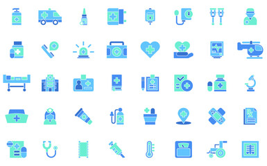 Set Flat Icons of Medical Assistance Related Vector Simple.  Contains such Icons as Crutches, Xray, Hospital Locator, Ambulance and more