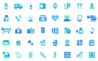 Set Flat Icons of Medical Assistance Related Vector Simple.  Contains such Icons as Crutches, Xray, Hospital Locator, Ambulance and more