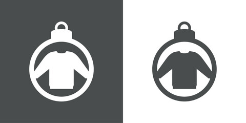 Tiempo de Navidad. Logo con silueta de bola de navidad con suéter feo de navidad para su uso en tarjetas y felicitaciones