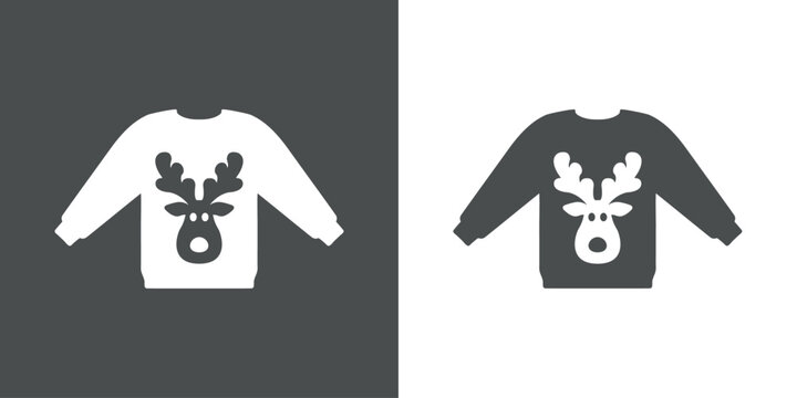 Logo con silueta de su&eacute;ter feo de navidad con estampado de cabeza de reno Rudolph para su uso en tarjetas y felicitaciones