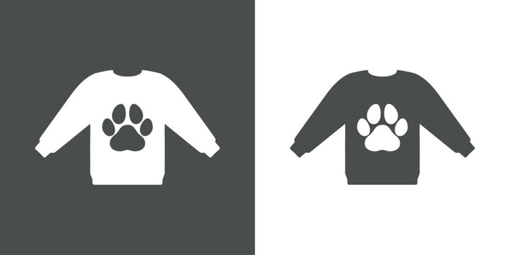 Logo pet friendly. Silueta de suéter feo de navidad con estampado de zarpa de perro o gato para su uso en tarjetas y felicitaciones