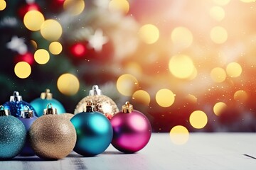 Fototapeta premium Bright colored holiday background with balloons. New Year and Christmas, space for text, banner.
