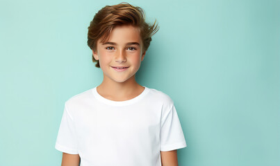 a young model kid boy with a blank T-shirt