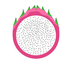 white dragon fruit illustration on white and transparent background. minimalism, round, cut in half design. dragon fruit white flesh