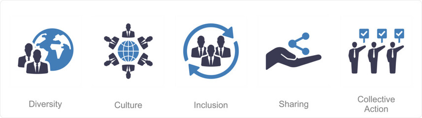A set of 5 Community icons as diversity, culture, inclusion